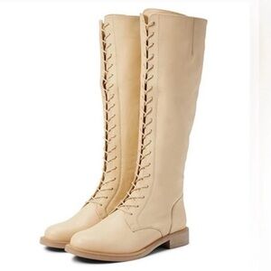 Sam Edelman Cream Over the Knee Lace-Up Boots